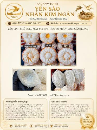 Yến Tinh Chế Full Mặt Sợi 70% - 30% Sơ Mướp Sợi Ngắn (Loại 3)