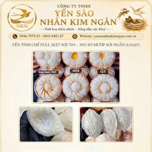 Yến Tinh Chế Full Mặt Sợi 70% - 30% Sơ Mướp Sợi Ngắn (Loại 3)